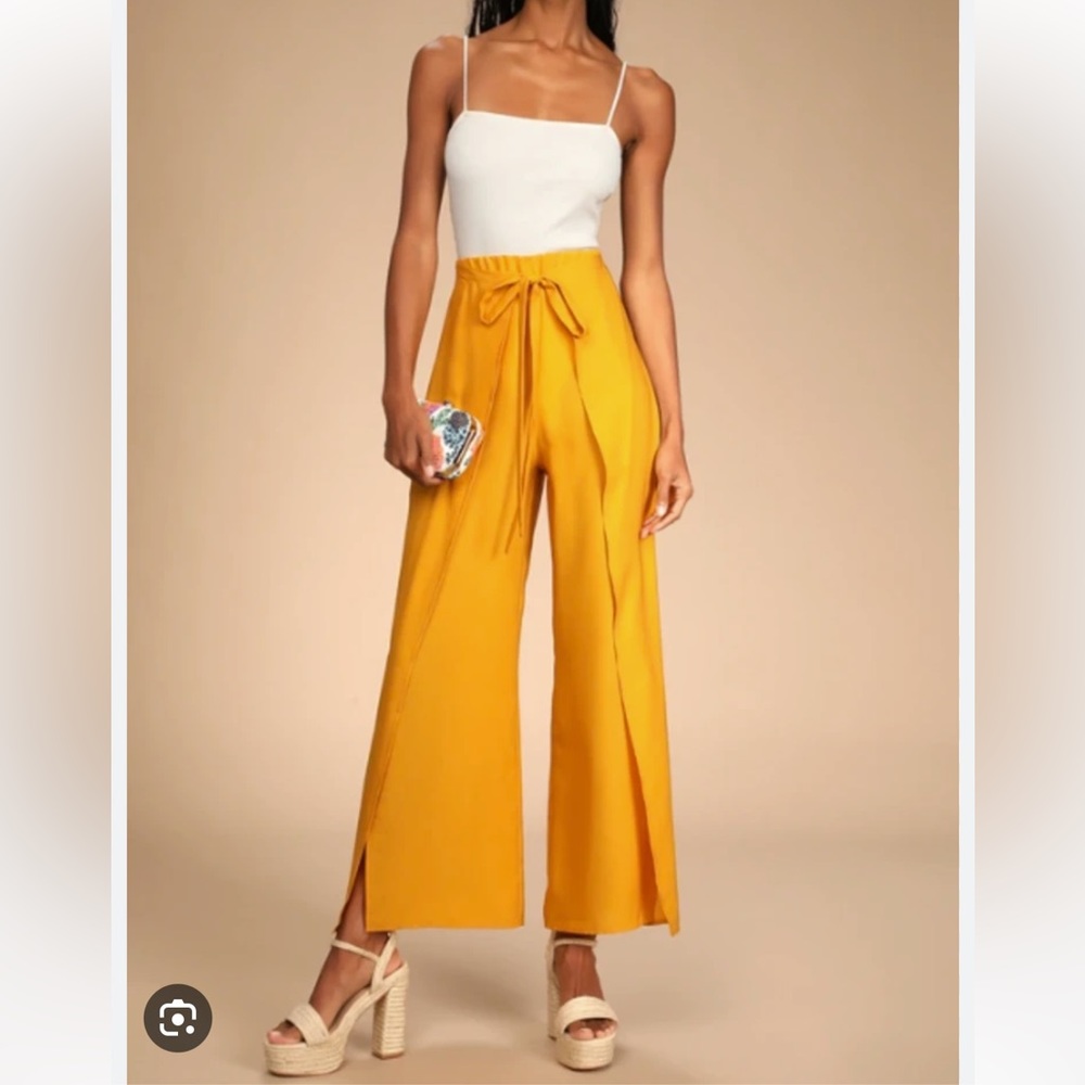 Lulu’s Yellow Flowy Wrap Pants